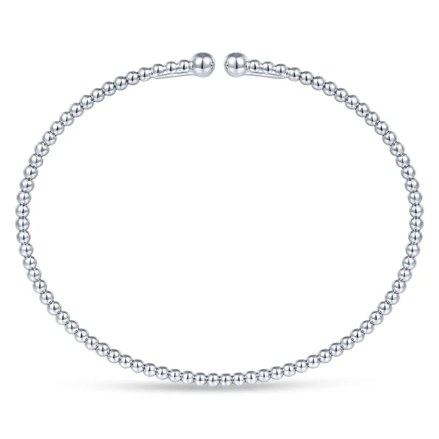 14K White Gold Beaded Bujukan Bangle, Size 6.5