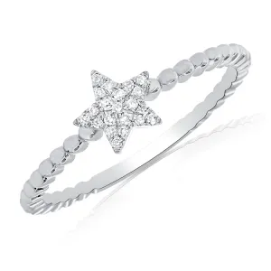 14K White Gold Diamond Star Beaded Ring