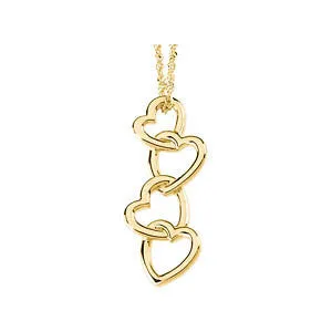 14k White Gold Linked Hearts Pendant
