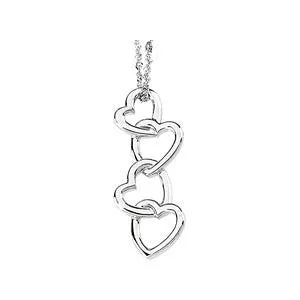 14k White Gold Linked Hearts Pendant