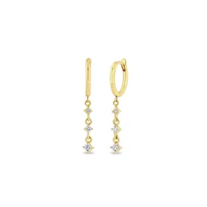 14kt Huggie Hoop with Linked Diamond Dangle