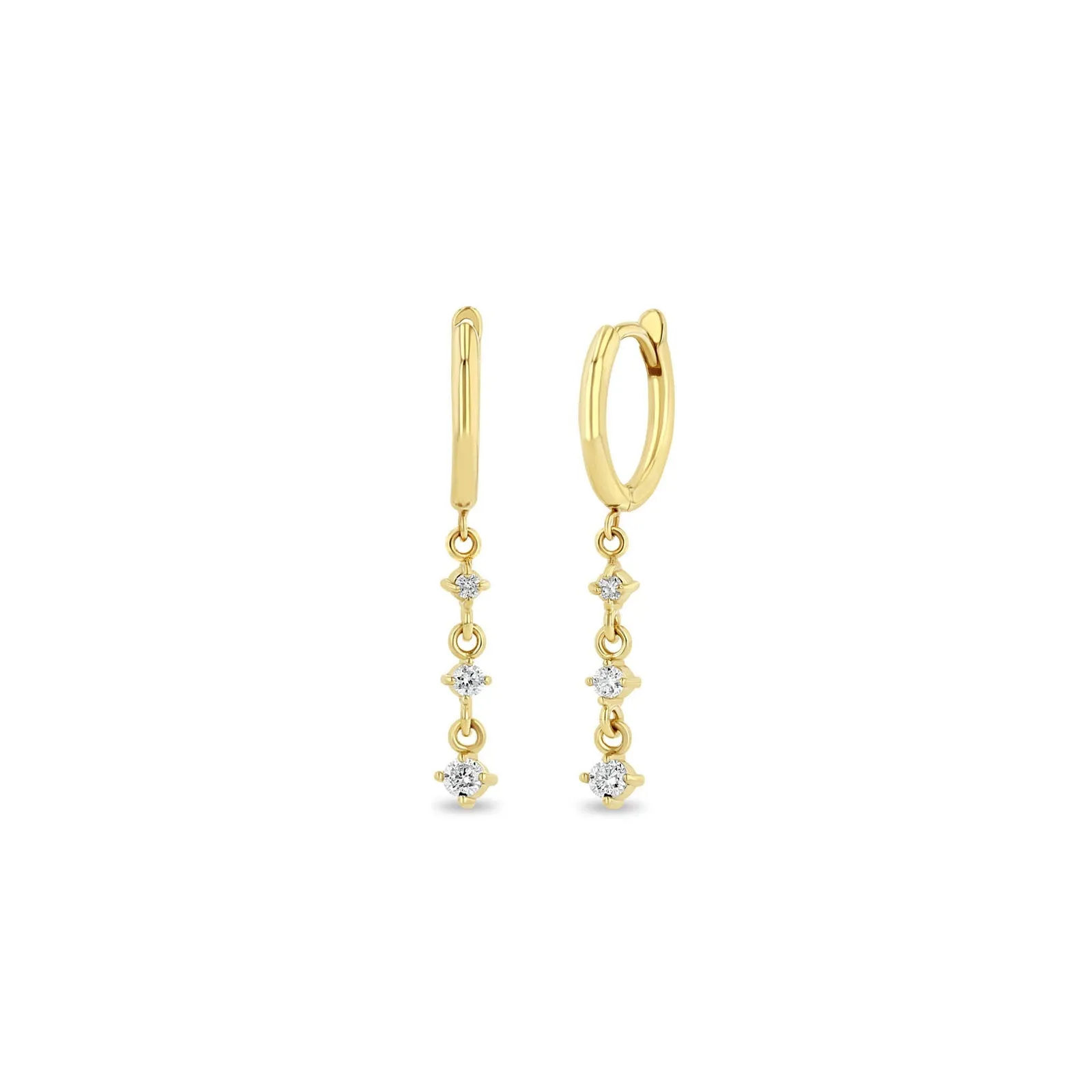 14kt Huggie Hoop with Linked Diamond Dangle