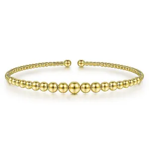 14KT yellow gold graduated beaded bangle bracelet, size 6.25