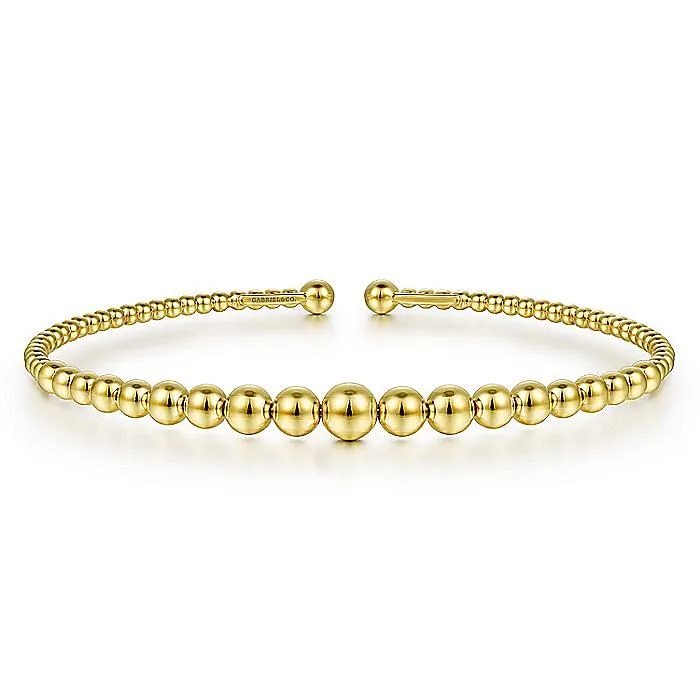 14KT yellow gold graduated beaded bangle bracelet, size 6.25