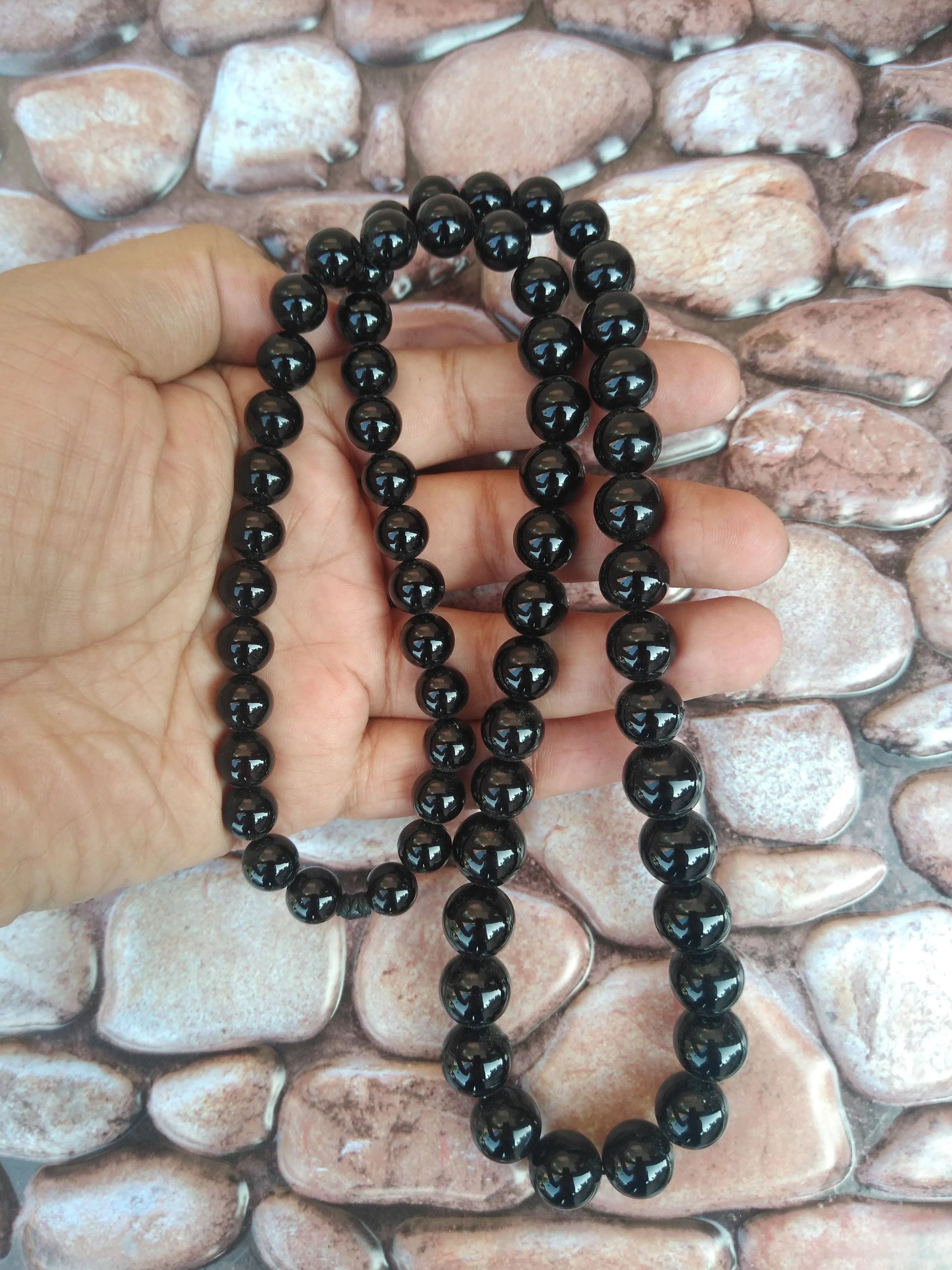 14MM ONYX BEADED NECKLACE