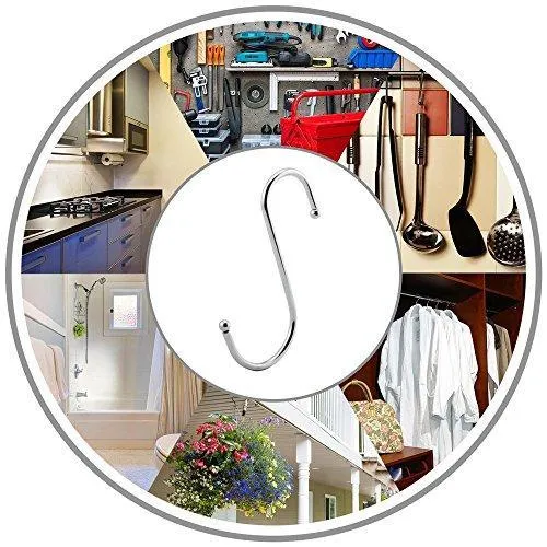 15 Pcs Round S Shaped Hooks S Hanging Hooks Hangers in Polished Stainless Steel Metal for Kitchen, Bedroom and Office