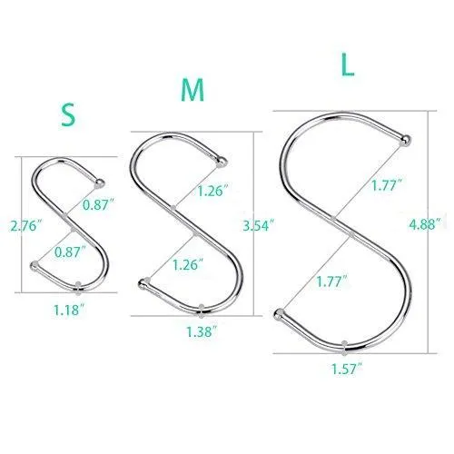 15 Pcs Round S Shaped Hooks S Hanging Hooks Hangers in Polished Stainless Steel Metal for Kitchen, Bedroom and Office