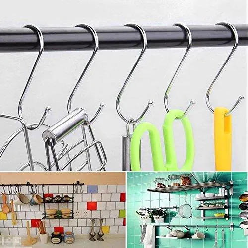 15 Pcs Round S Shaped Hooks S Hanging Hooks Hangers in Polished Stainless Steel Metal for Kitchen, Bedroom and Office