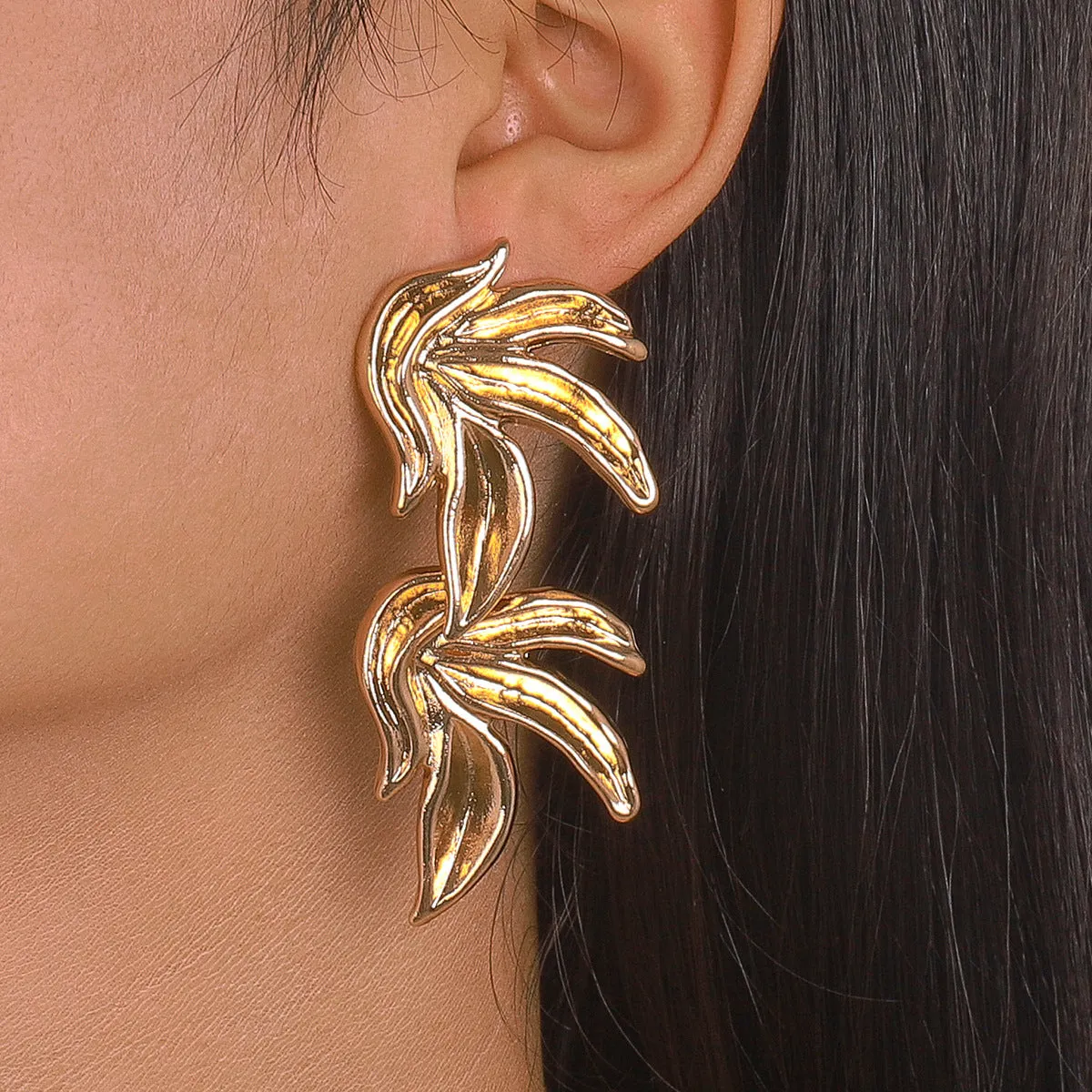 18K Gold-Plated Linked Leaves Drop Earrings