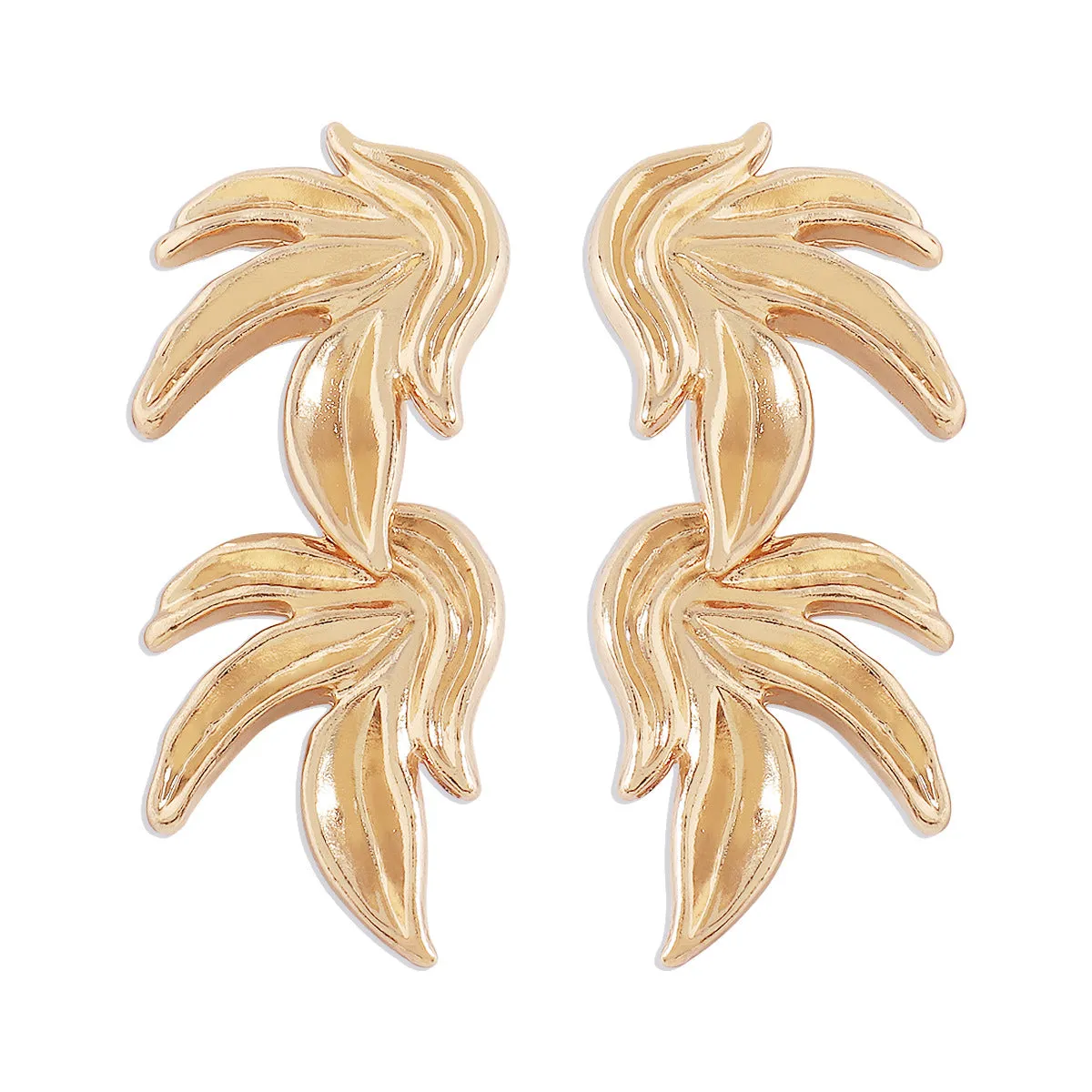 18K Gold-Plated Linked Leaves Drop Earrings