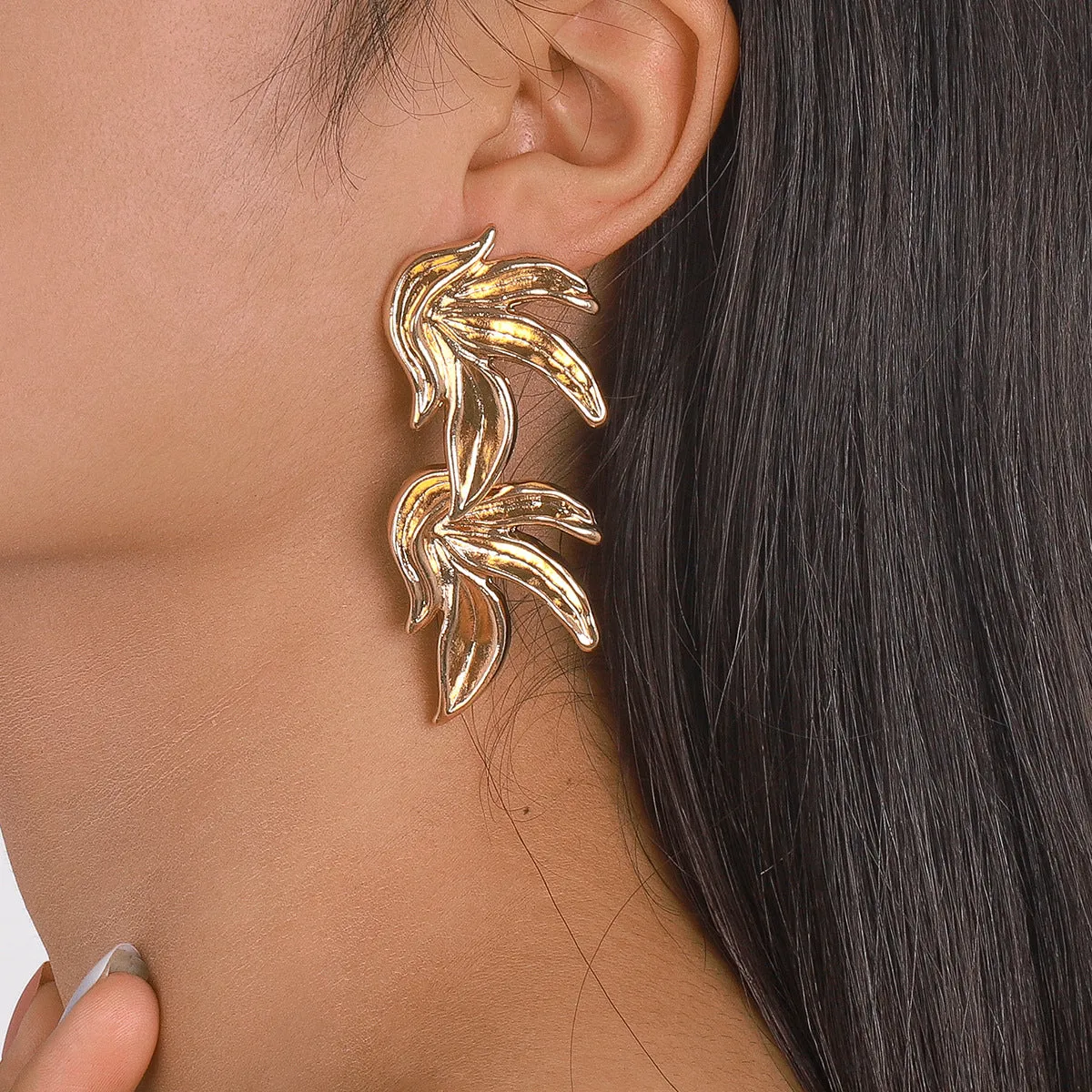 18K Gold-Plated Linked Leaves Drop Earrings
