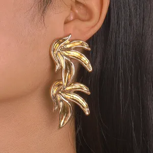 18K Gold-Plated Linked Leaves Drop Earrings