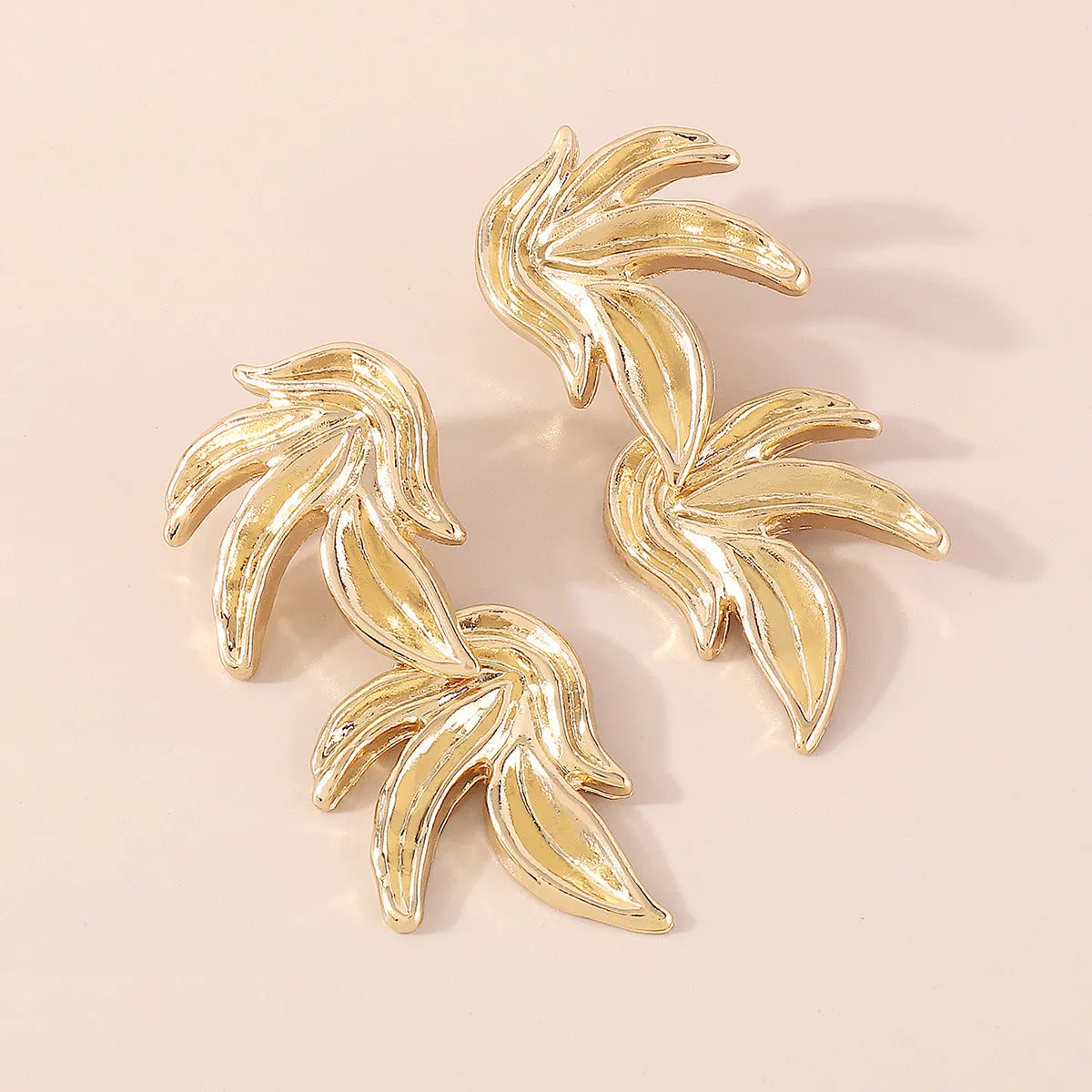 18K Gold-Plated Linked Leaves Drop Earrings