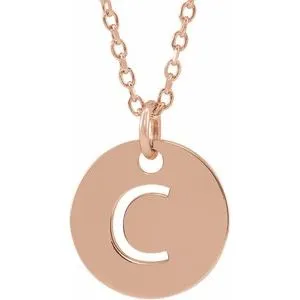 18K Rose Gold-Plated Sterling Silver Initial C 10 mm Disc 16-18" Necklace