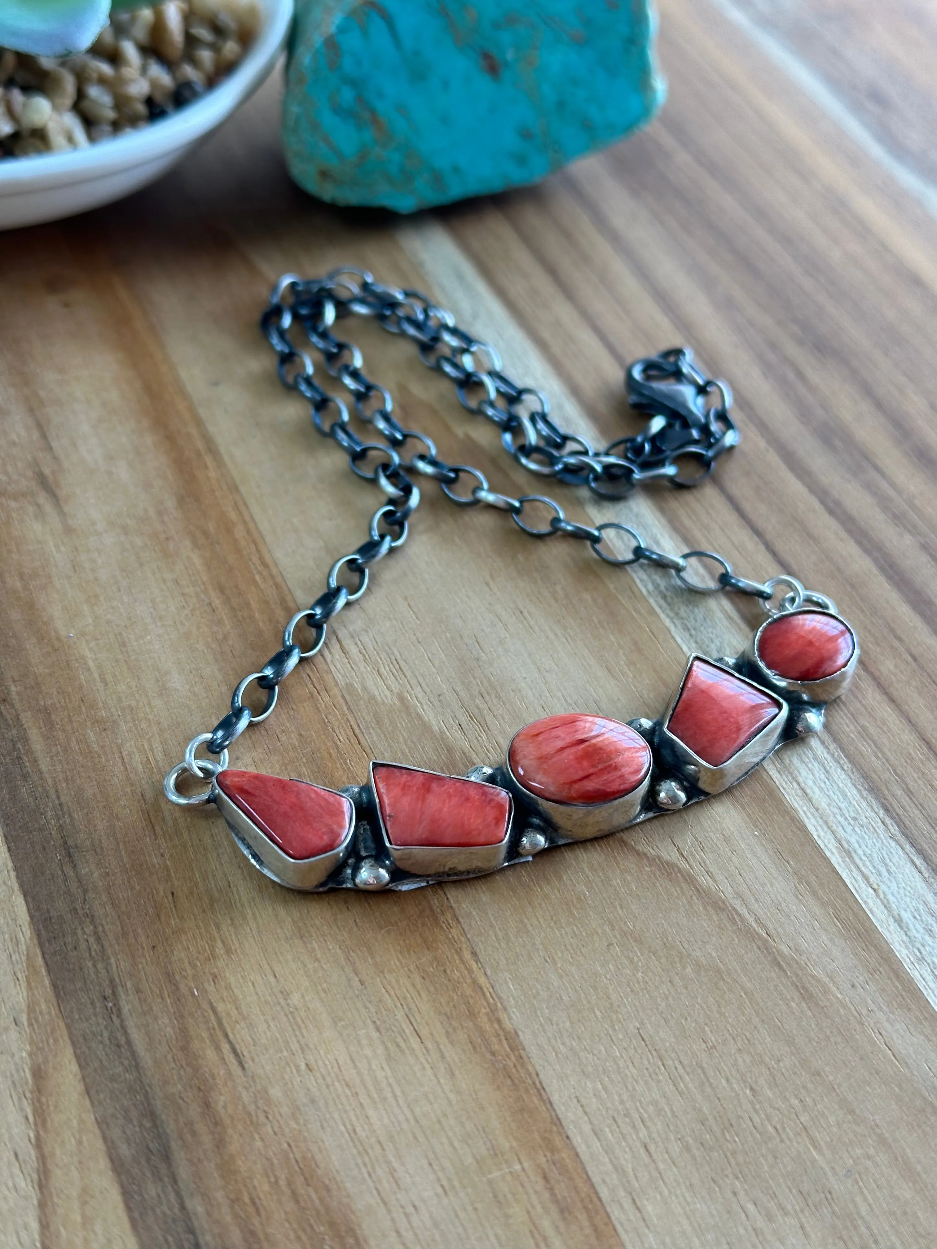 18" red Spiny 5 Stone Necklace