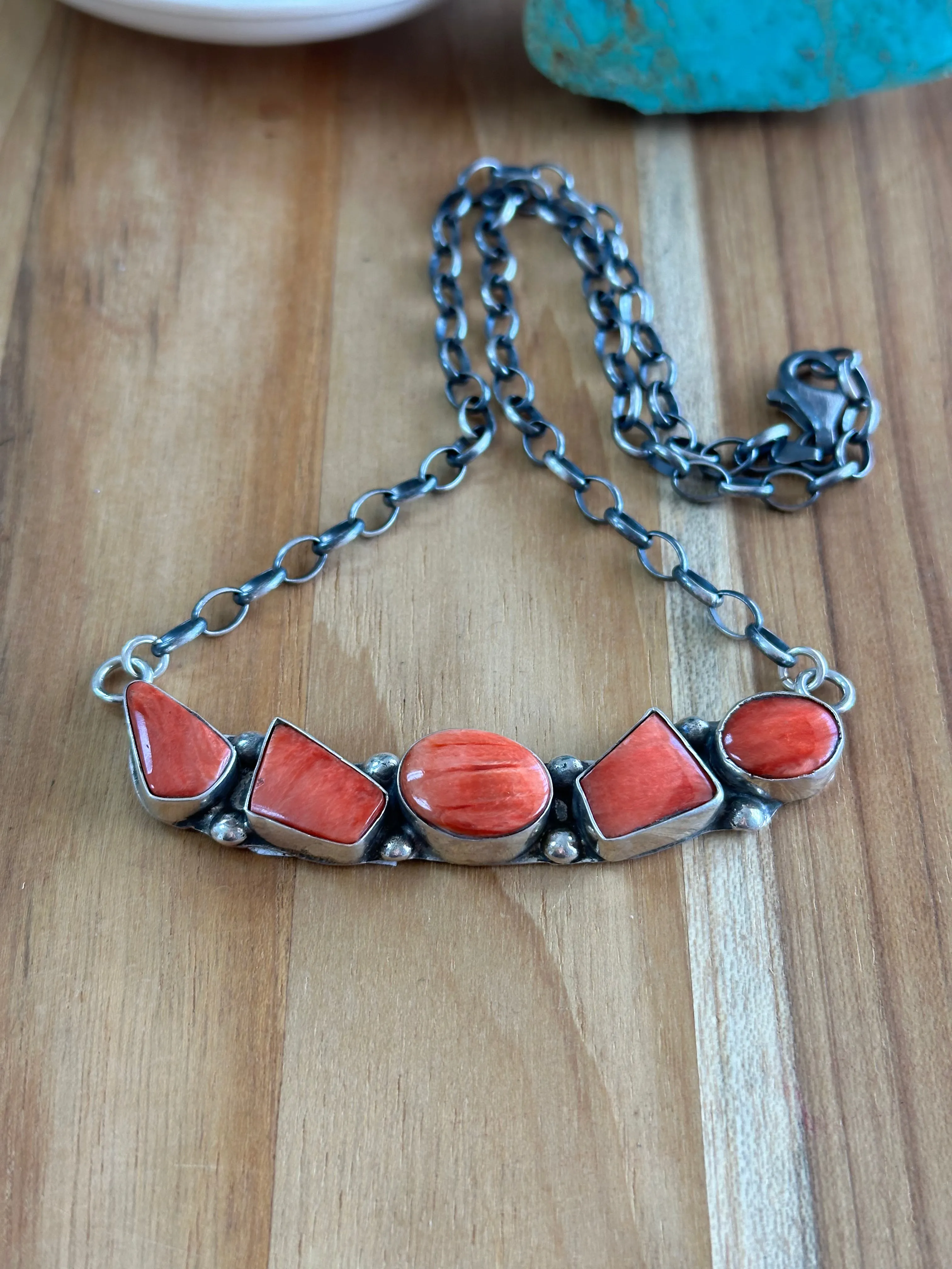 18" red Spiny 5 Stone Necklace