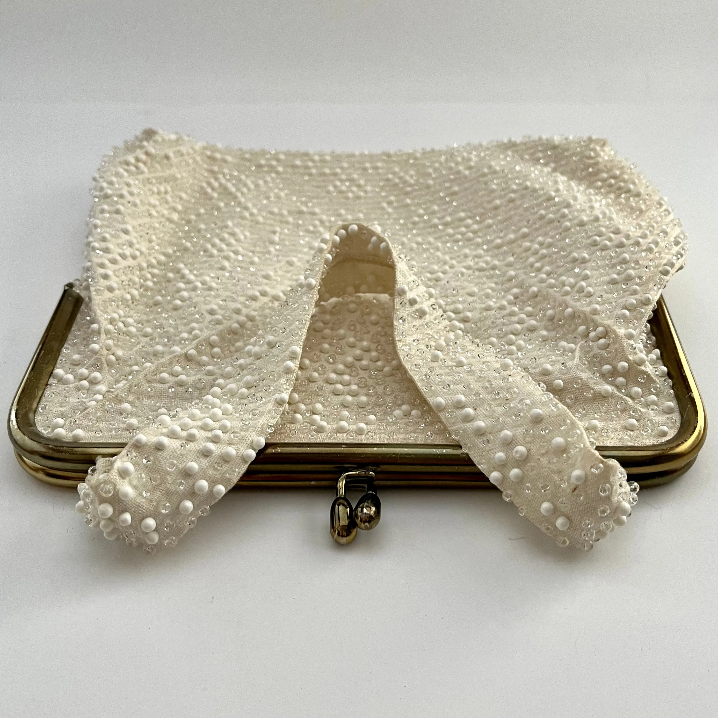 1950s Lumured Ivory Beaded Handbags