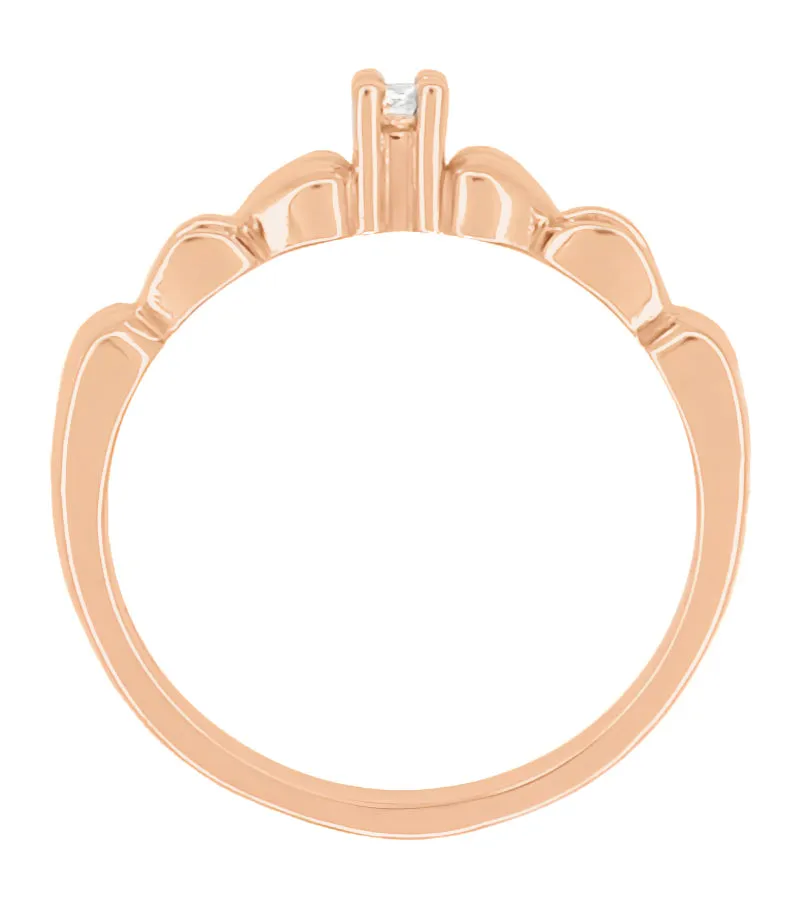 1950's Retro Hearts Diamond Promise Ring in 14 Karat Rose Gold
