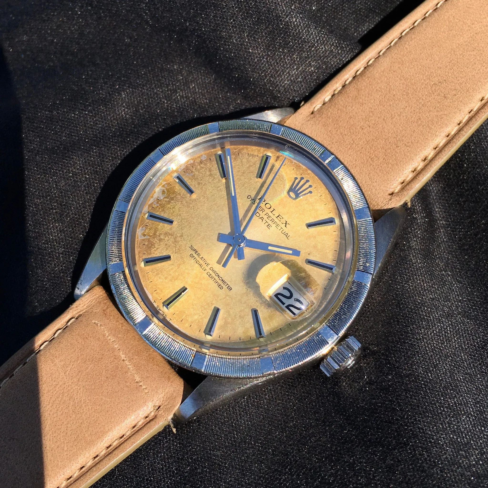 1968 Rolex Date 1501 Tropical Creme Brûlée Stainless Steel Caliber 1570 Wristwatch