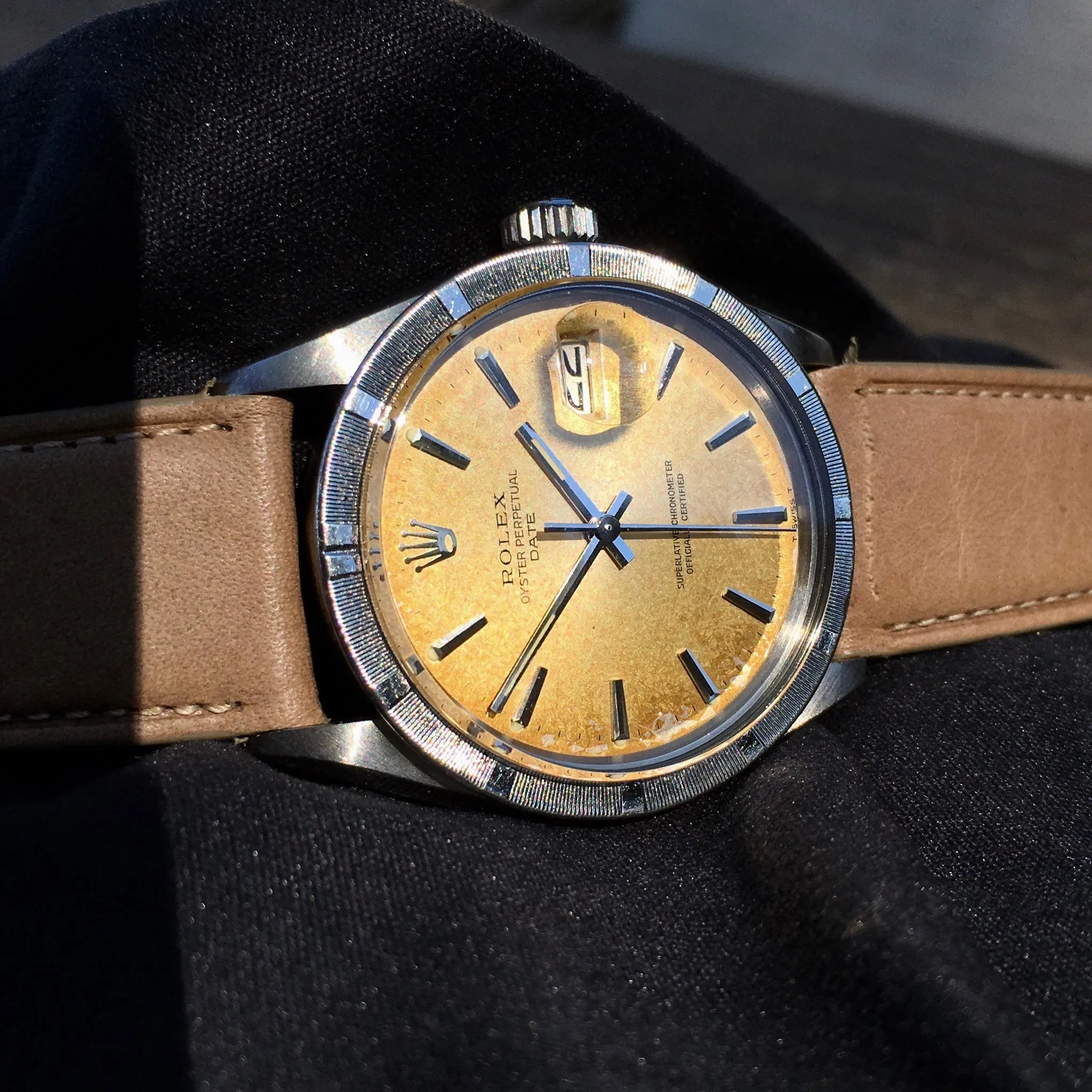 1968 Rolex Date 1501 Tropical Creme Brûlée Stainless Steel Caliber 1570 Wristwatch