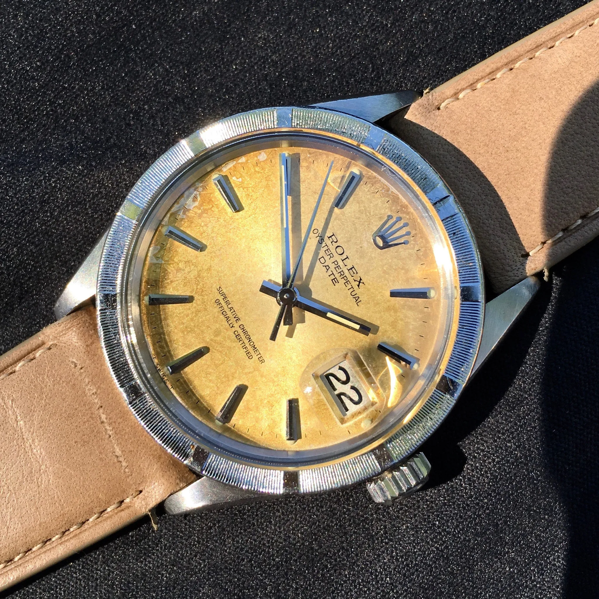 1968 Rolex Date 1501 Tropical Creme Brûlée Stainless Steel Caliber 1570 Wristwatch