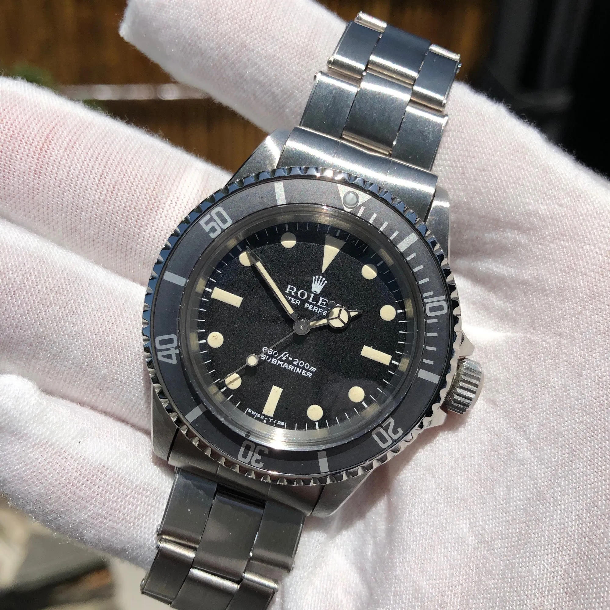 1971 Rolex Submariner 5513 Matte Black Non Serif Dial Wristwatch