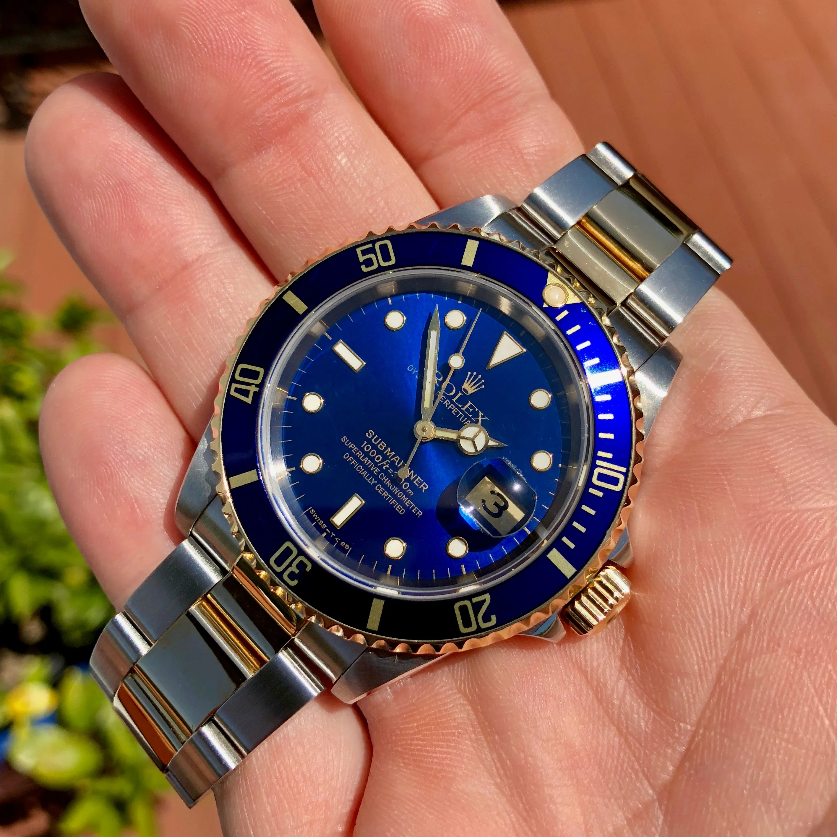 1993 Rolex Submariner 16613 Two Tone Blue Steel 18K Gold Wristwatch Box & Papers