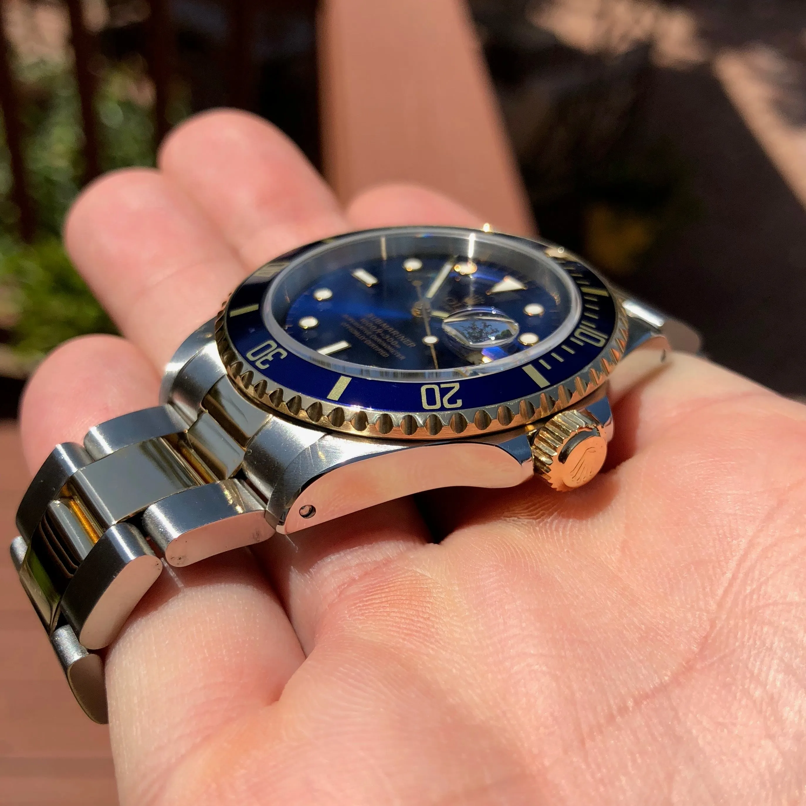 1993 Rolex Submariner 16613 Two Tone Blue Steel 18K Gold Wristwatch Box & Papers
