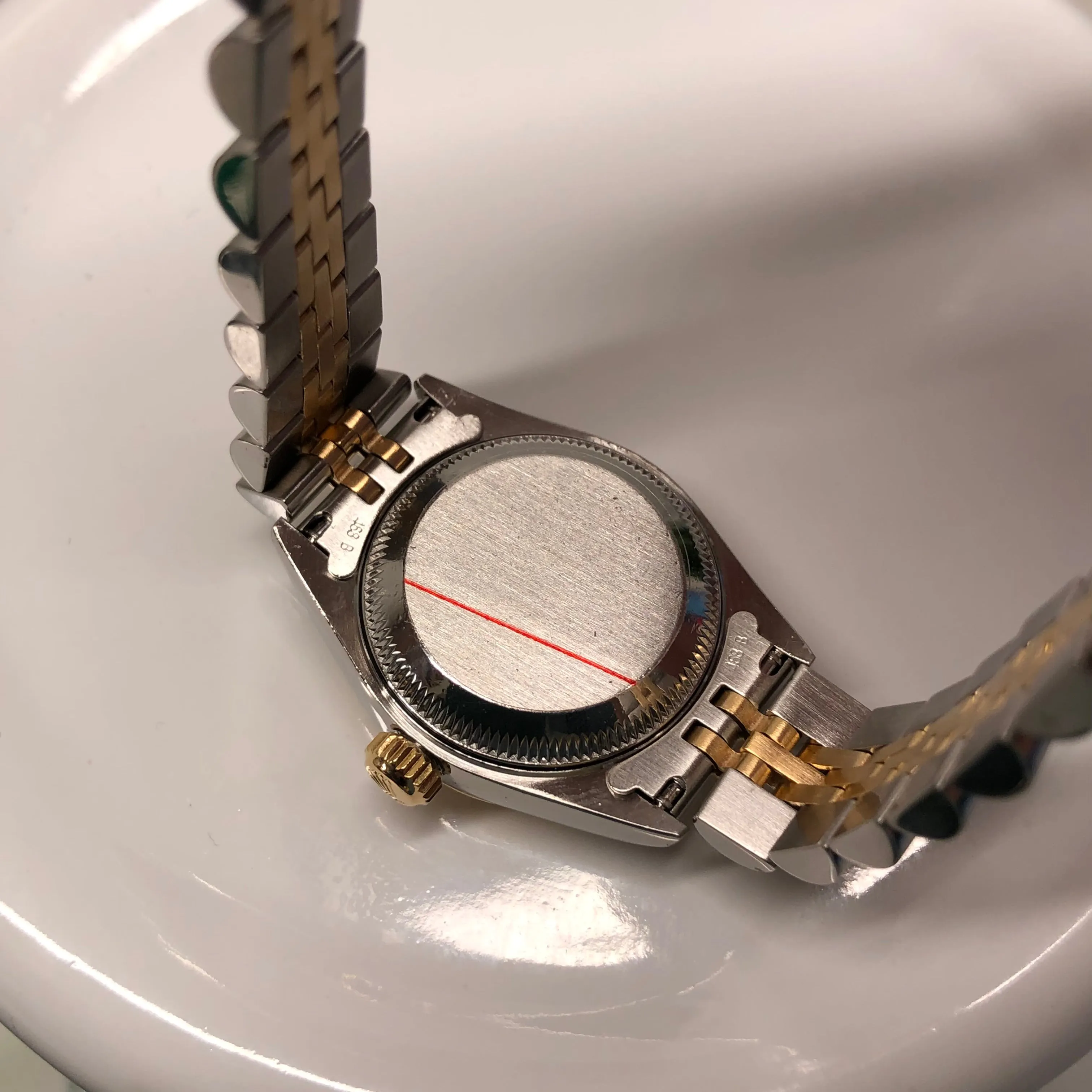 1995 Rolex Datejust 69173 Two Tone Jubilee Champagne Tapestry Dial Ladies Wristwatch Box Papers