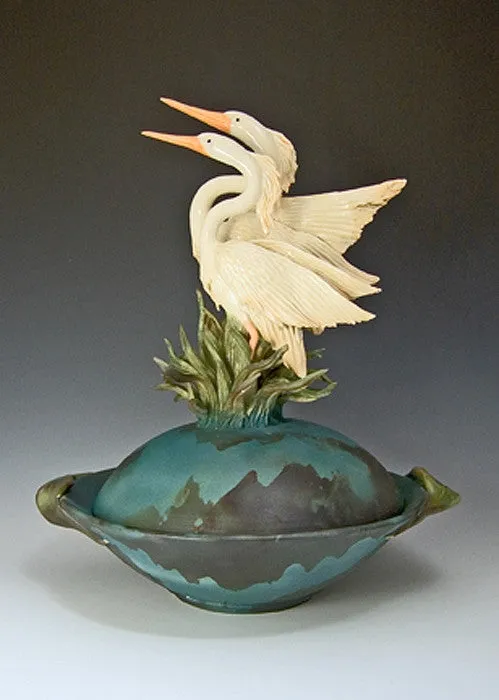 2 Herons Covered Bowl