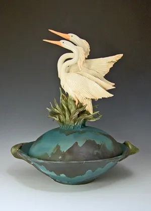 2 Herons Covered Bowl