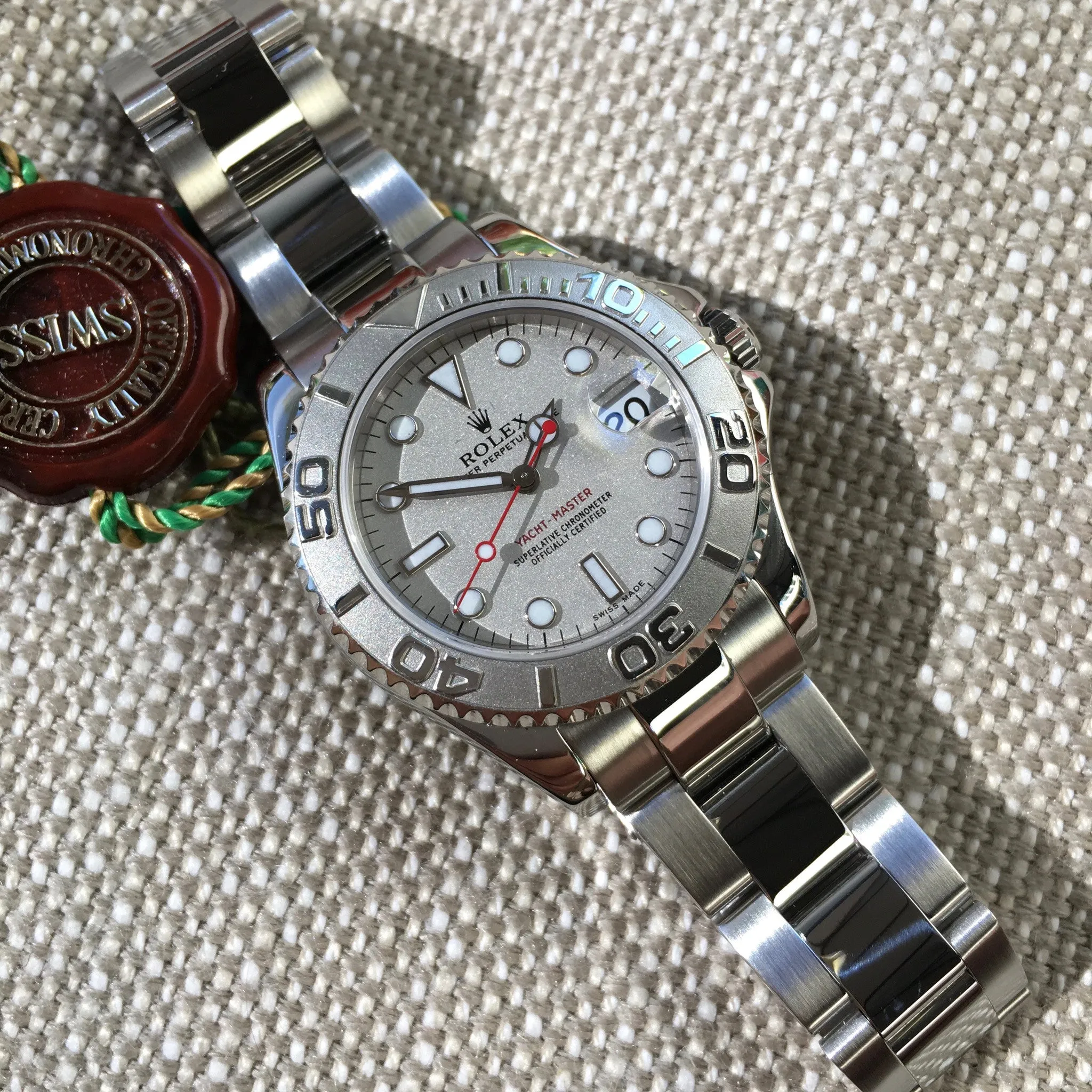 2000 Rolex Yachtmaster 168622 Mid Size "P" Steel Platinum Oyster Ladies Wristwatch