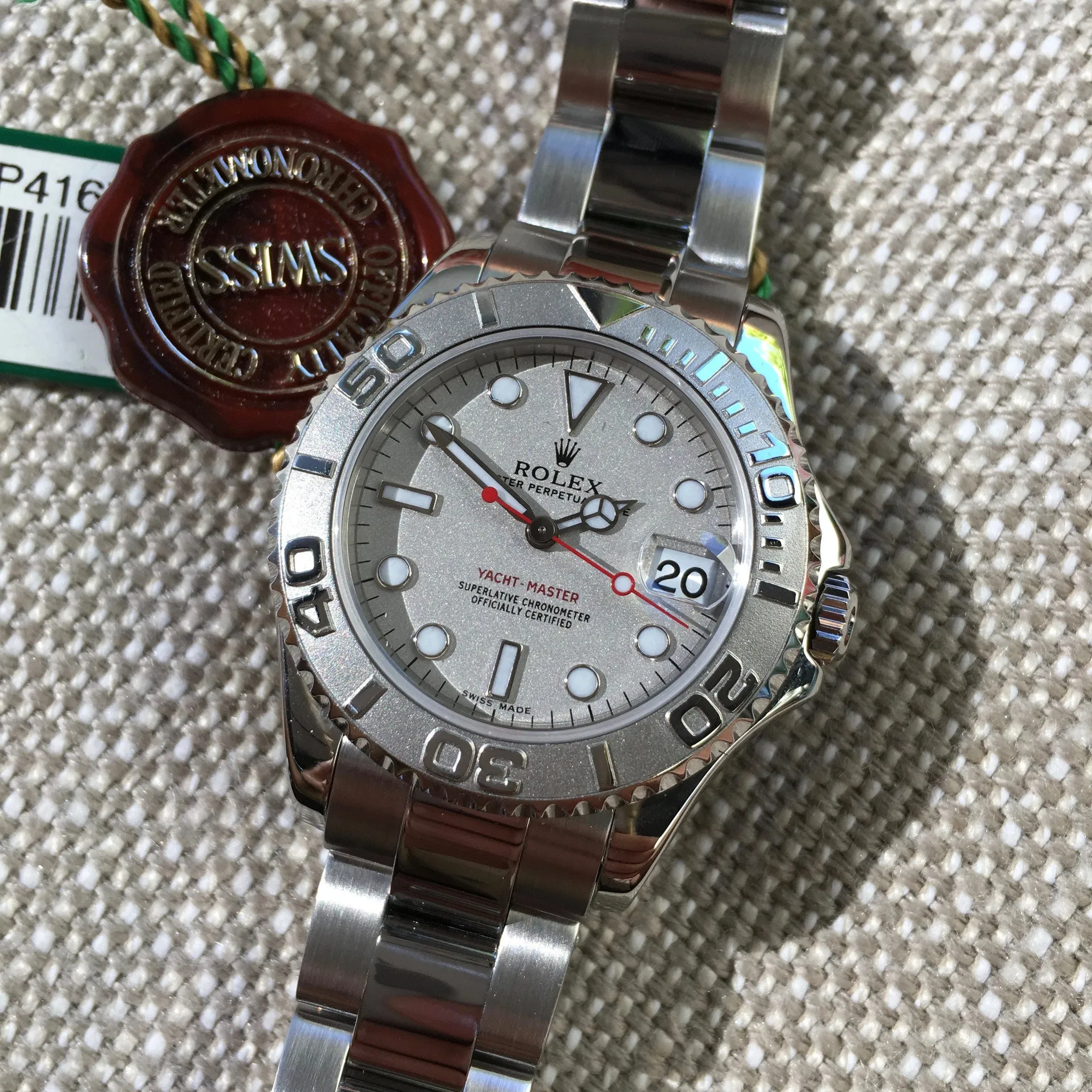 2000 Rolex Yachtmaster 168622 Mid Size "P" Steel Platinum Oyster Ladies Wristwatch