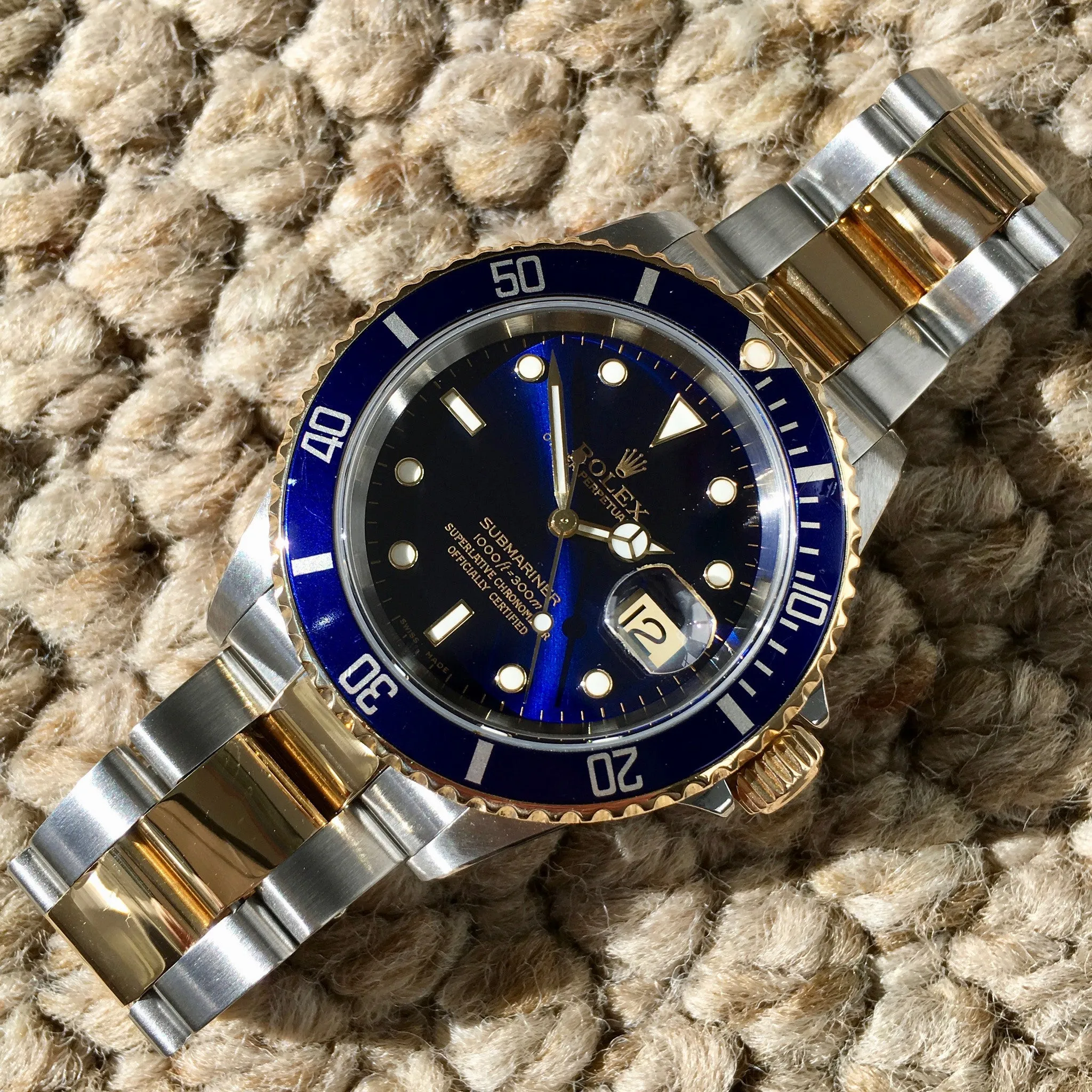 2002 Rolex Submariner 16613 Two Tone Steel 18K Gold "Y" Serial Wristwatch