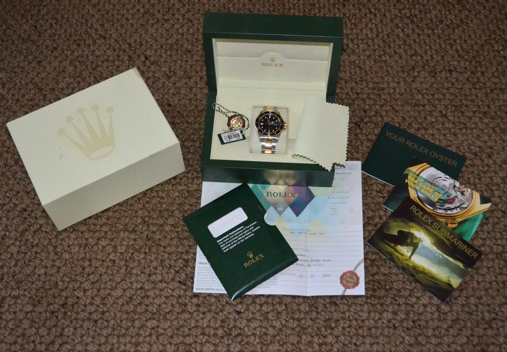 2005 Rolex Submariner 16613 Steel 18K Gold Black "D" Serial Box Papers Watch