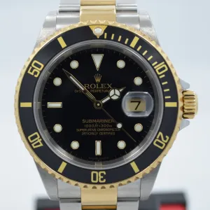 2005 Rolex Submariner 16613 Steel 18K Gold Black "D" Serial Box Papers Watch