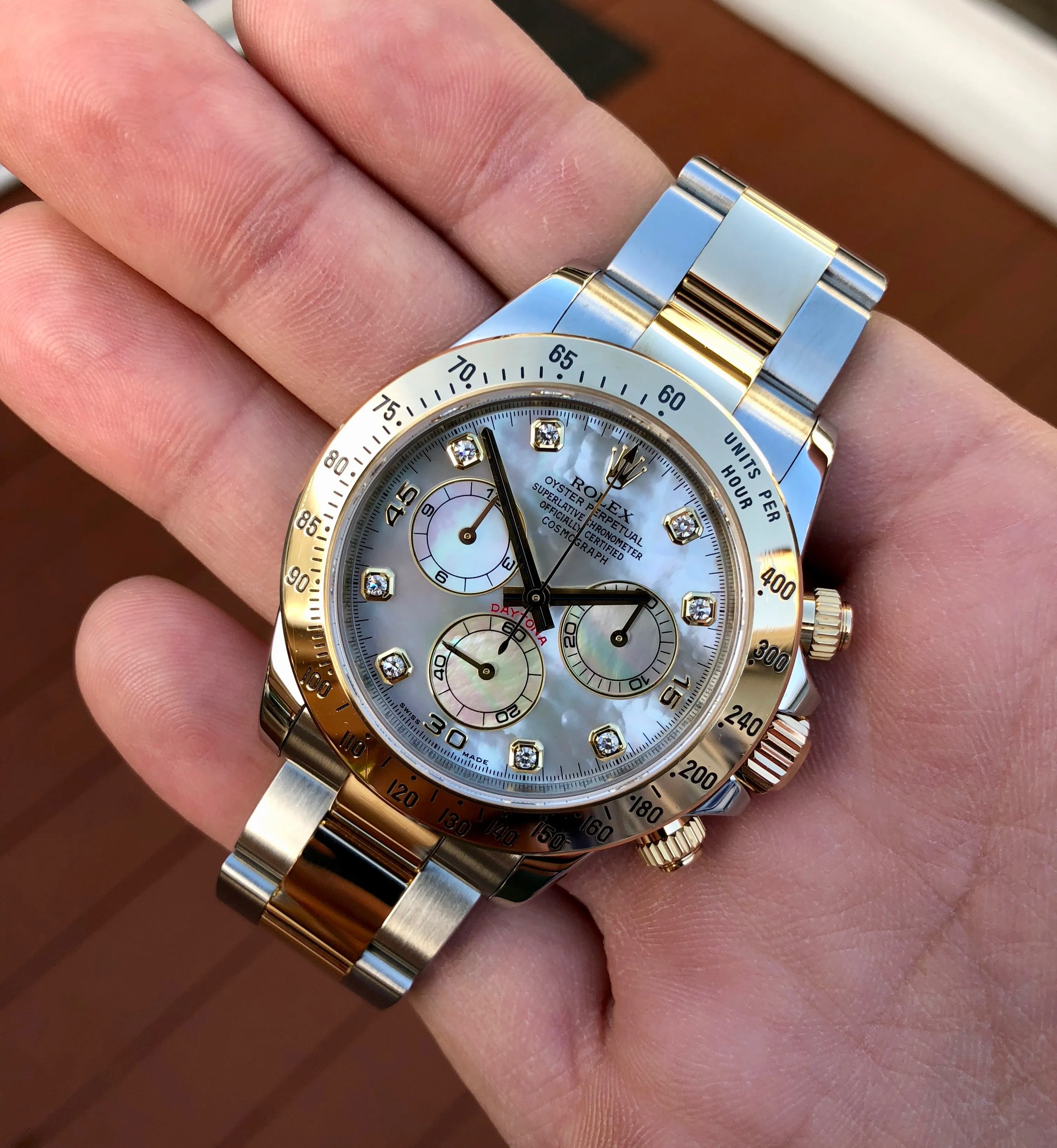 2008 Rolex Daytona 116523 MOP Diamond Two Tone Steel Gold Automatic Caliber 4130 Wristwatch