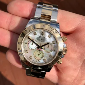 2008 Rolex Daytona 116523 MOP Diamond Two Tone Steel Gold Automatic Caliber 4130 Wristwatch