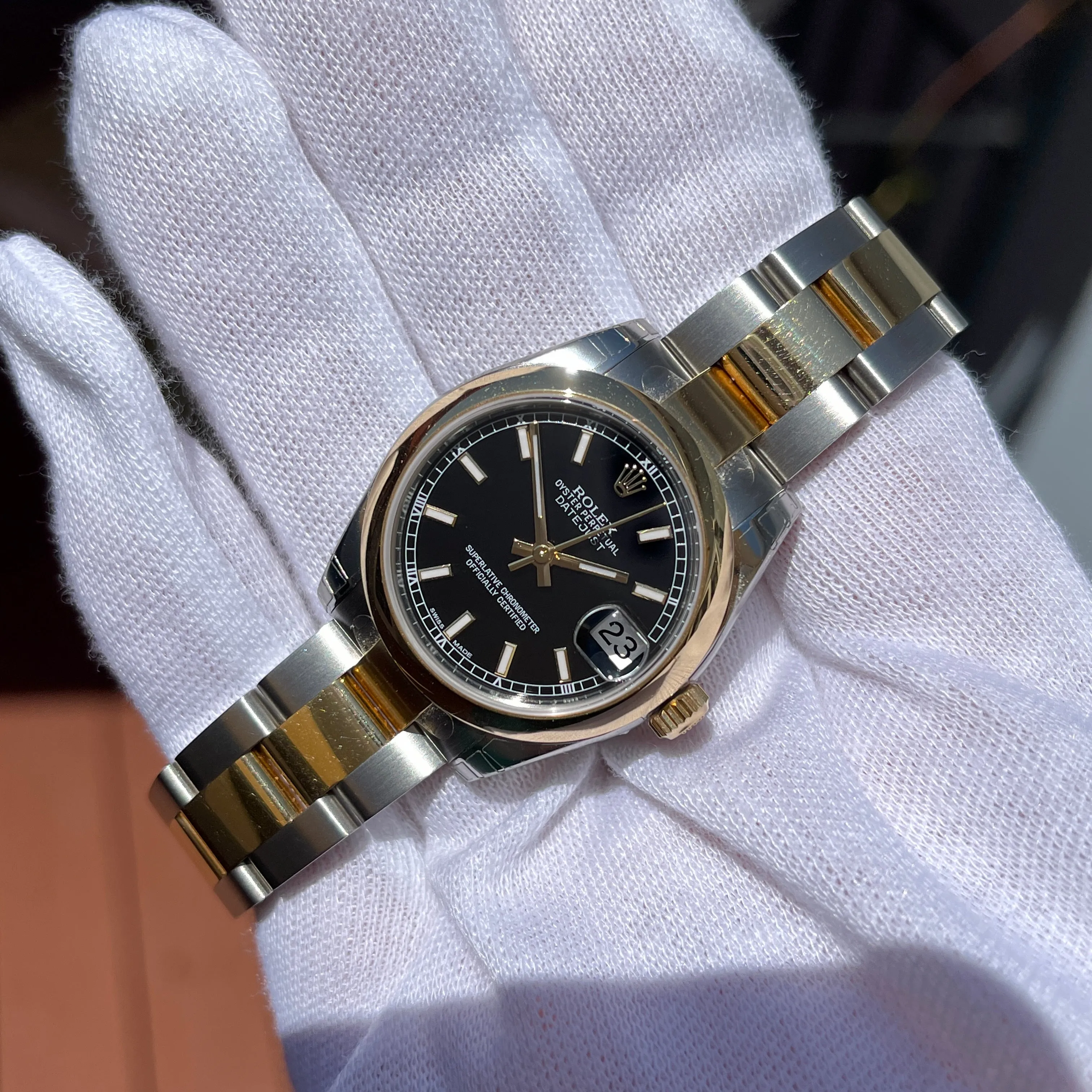 2021 Rolex Datejust 178243 Ladies Two Tone 31mm Midsize Black Stick Wristwatch Box Papers Factory Wrapped