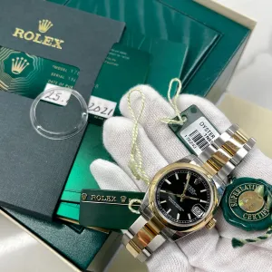 2021 Rolex Datejust 178243 Ladies Two Tone 31mm Midsize Black Stick Wristwatch Box Papers Factory Wrapped