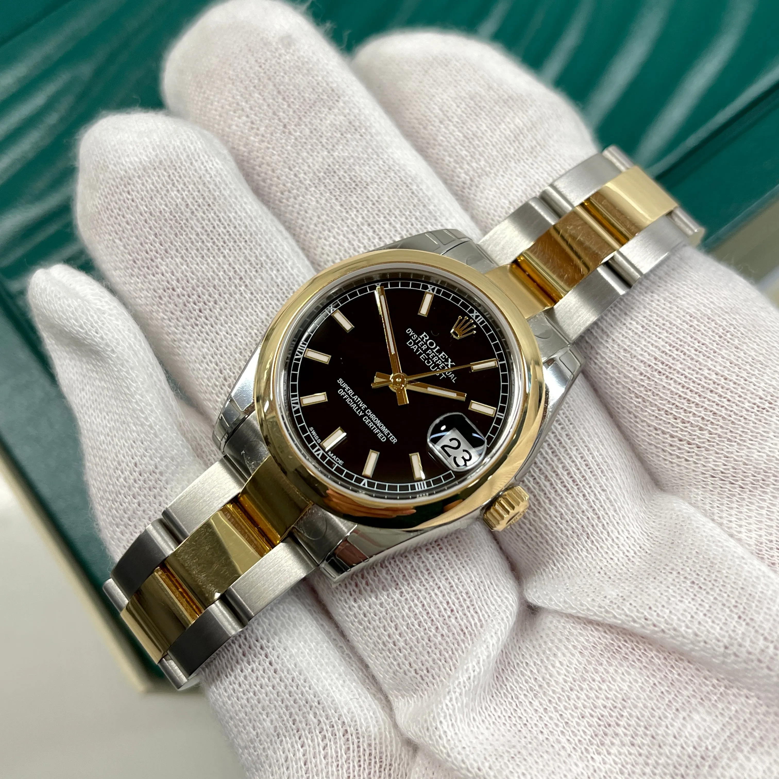 2021 Rolex Datejust 178243 Ladies Two Tone 31mm Midsize Black Stick Wristwatch Box Papers Factory Wrapped