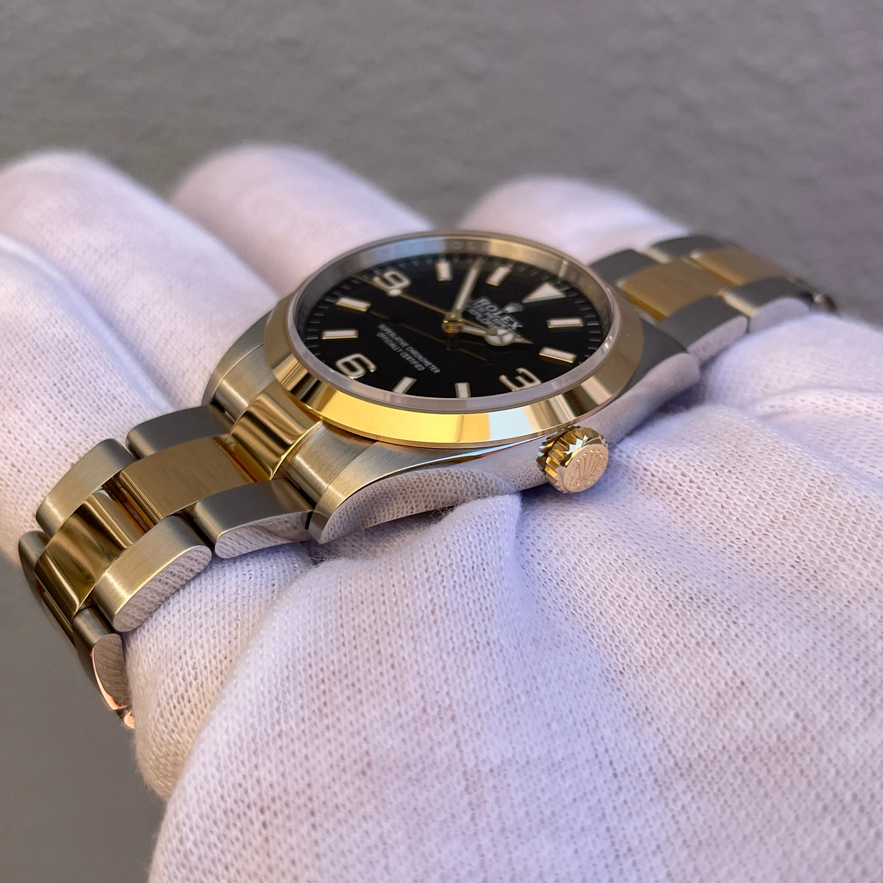 2021 Rolex Explorer 124273 Two Tone Steel Rolesor Gold Oyster Perpetual Steel Wristwatch Box Papers
