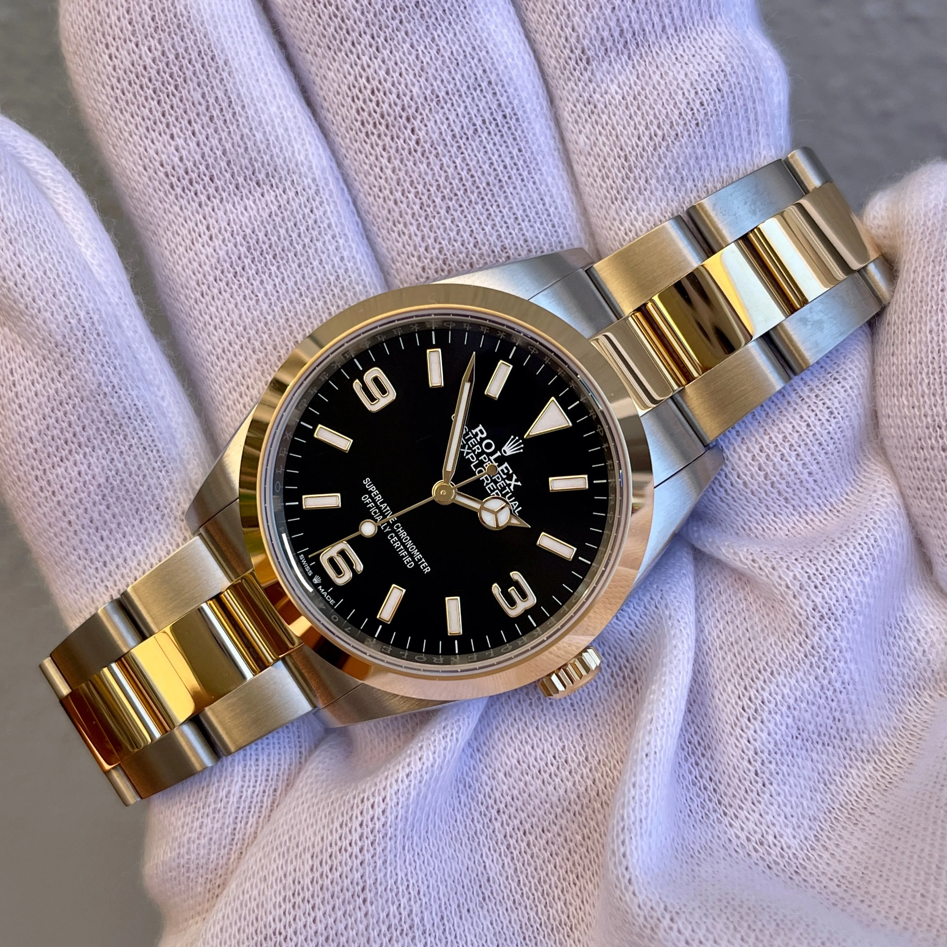 2021 Rolex Explorer 124273 Two Tone Steel Rolesor Gold Oyster Perpetual Steel Wristwatch Box Papers