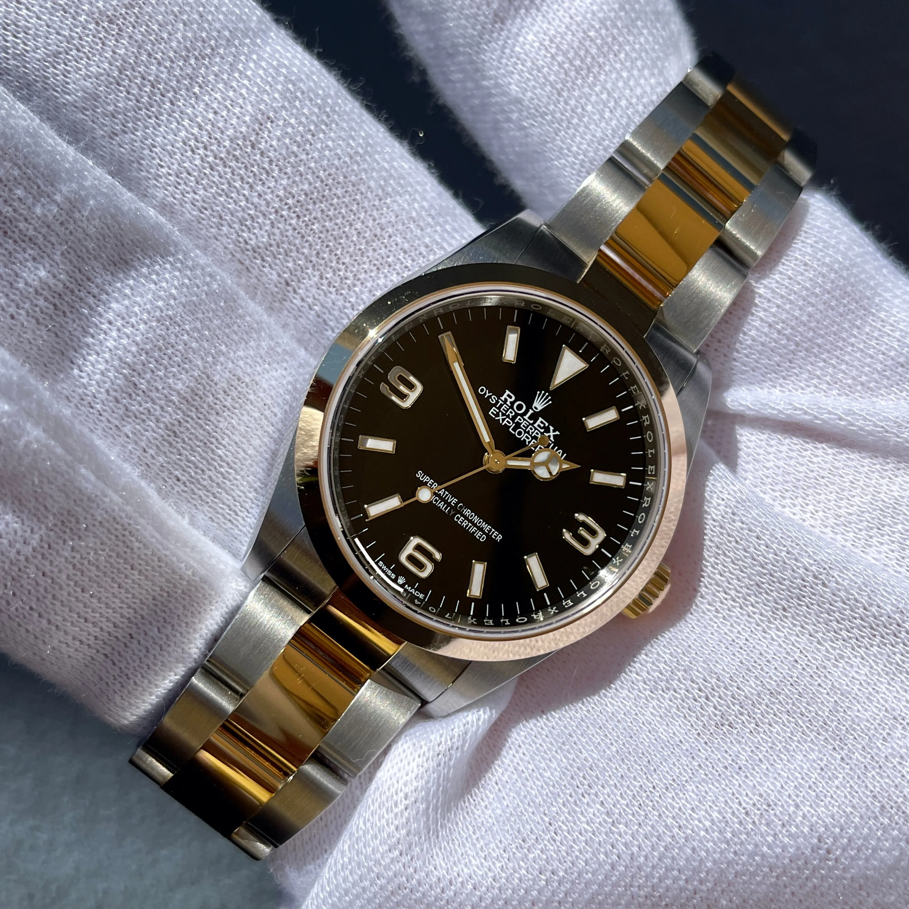 2021 Rolex Explorer 124273 Two Tone Steel Rolesor Gold Oyster Perpetual Steel Wristwatch Box Papers