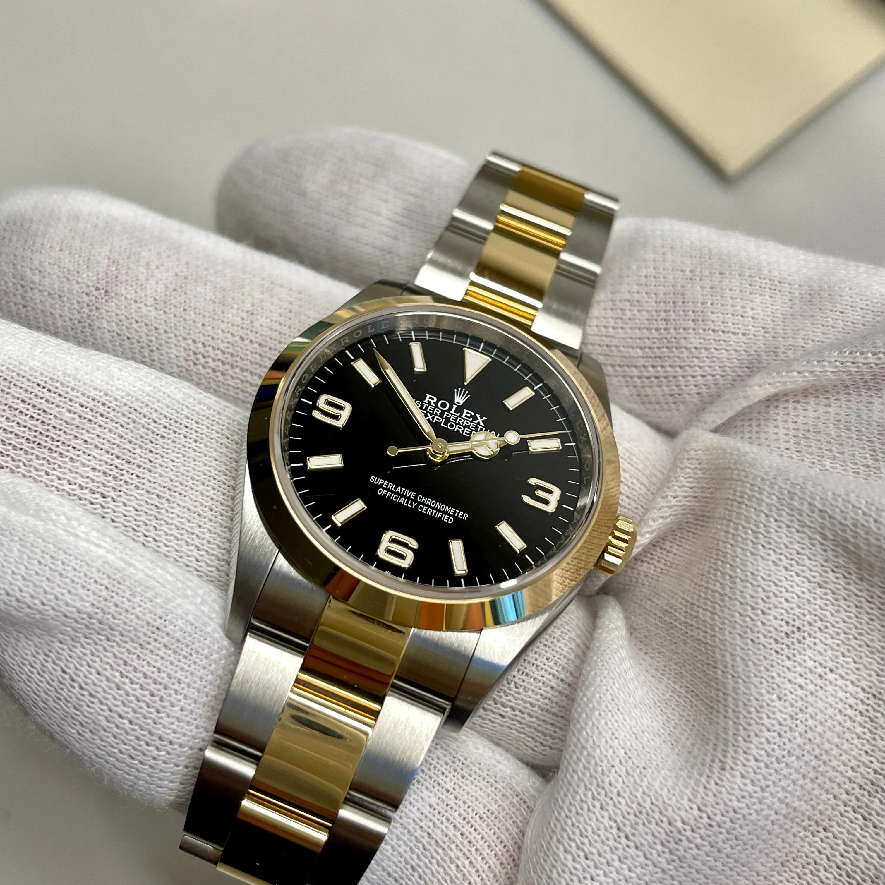 2021 Rolex Explorer 124273 Two Tone Steel Rolesor Gold Oyster Perpetual Steel Wristwatch Box Papers
