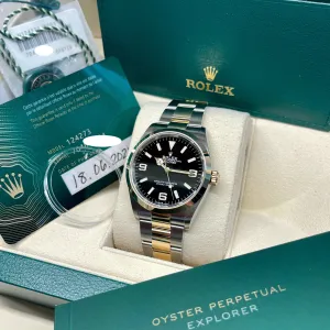 2021 Rolex Explorer 124273 Two Tone Steel Rolesor Gold Oyster Perpetual Steel Wristwatch Box Papers