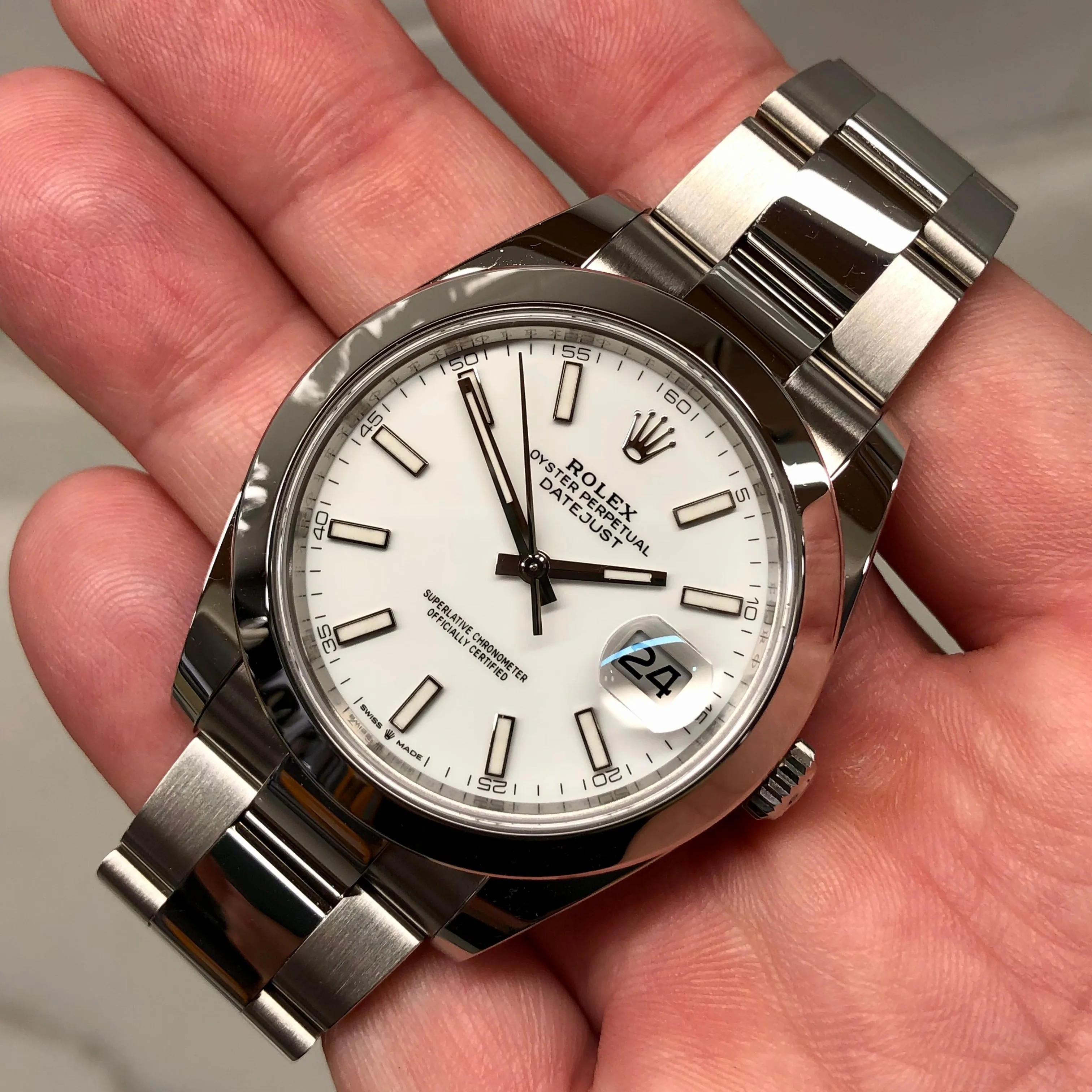 2024 Rolex Datejust 126300 White 41mm Steel Oyster Wristwatch with Box and Papers