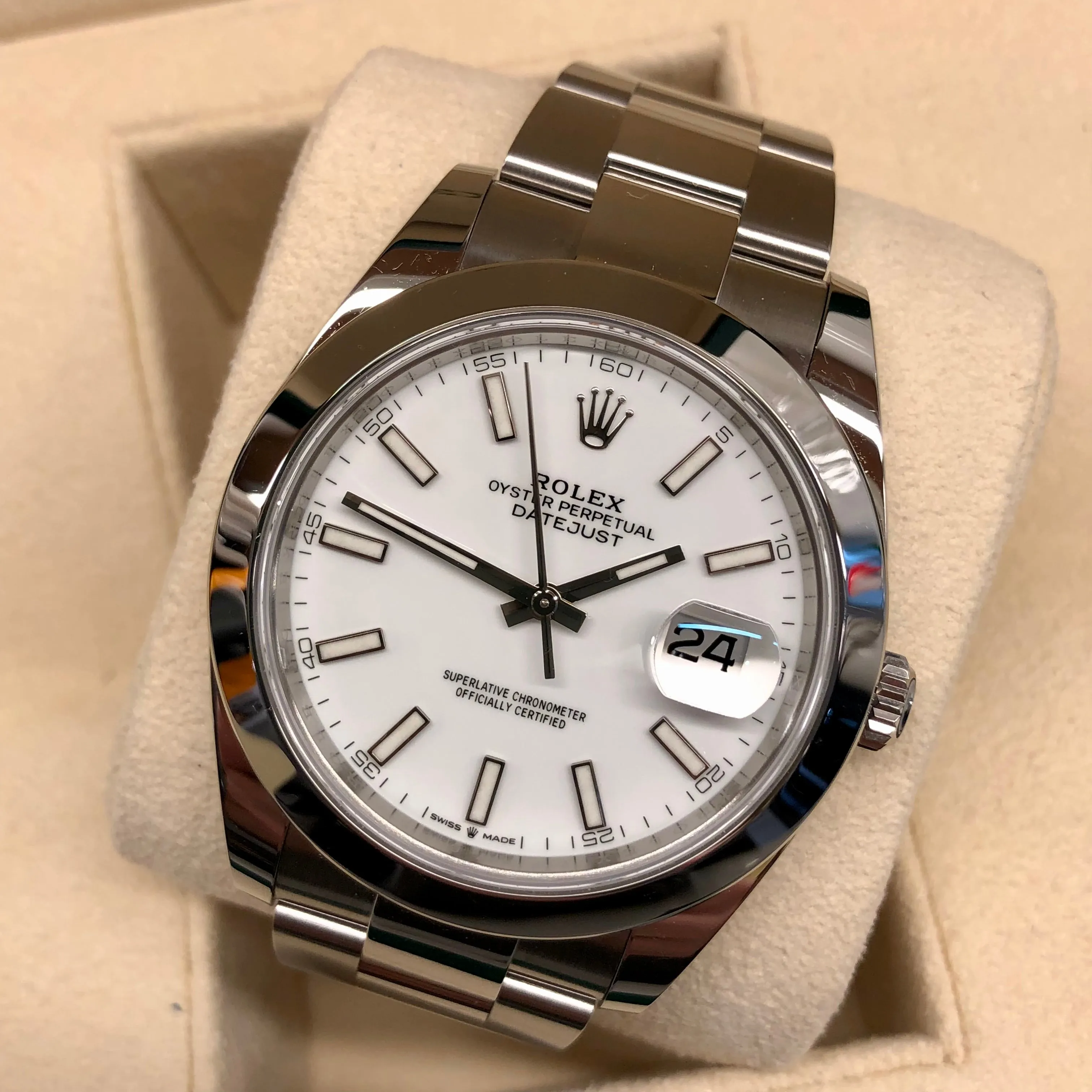 2024 Rolex Datejust 126300 White 41mm Steel Oyster Wristwatch with Box and Papers