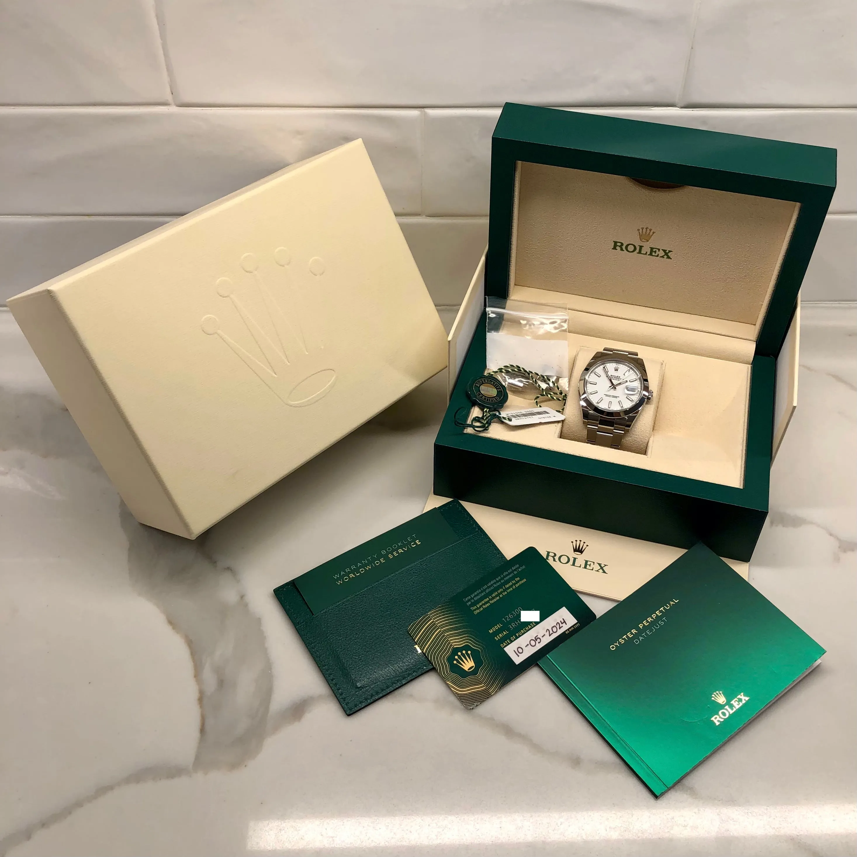 2024 Rolex Datejust 126300 White 41mm Steel Oyster Wristwatch with Box and Papers