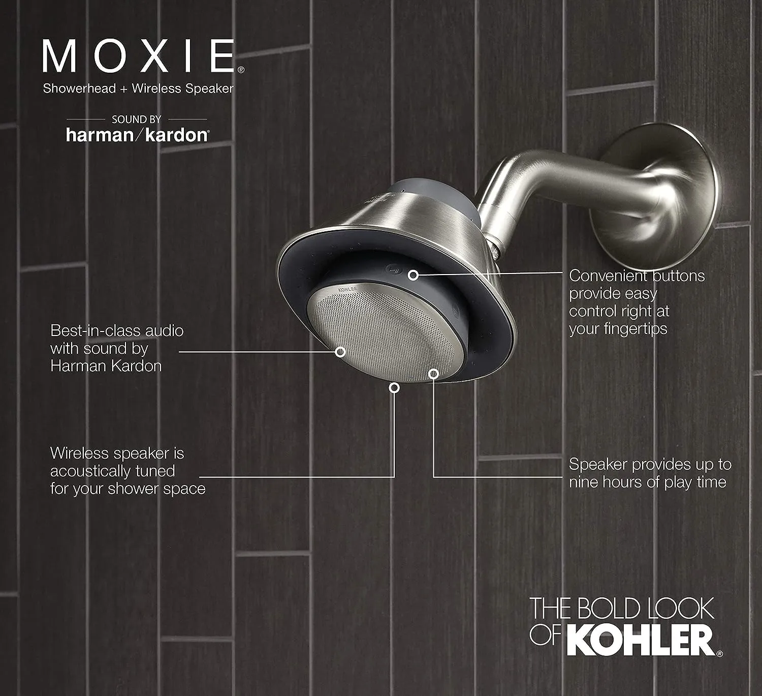 28238-GKE-BN Moxie 1.75 Gpm Showerhead and Wireless Speaker